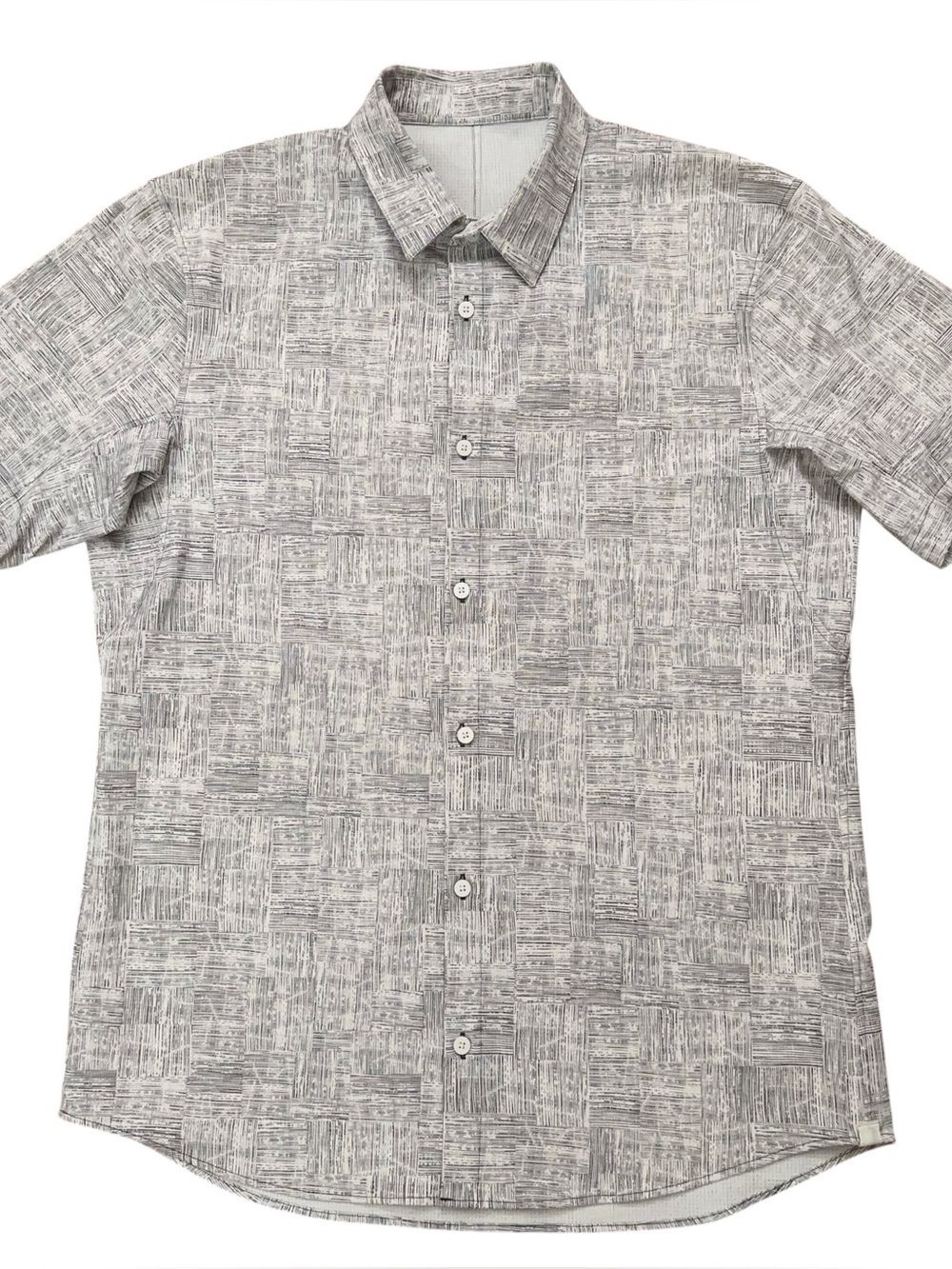 Lululemon Shirt Mens L Airing Easy Short Sleeve Stretch Textured Pattern Gray